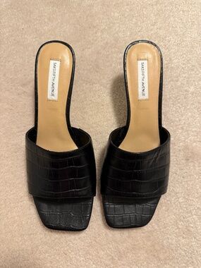 Black Kitten Heels with Croc Effect